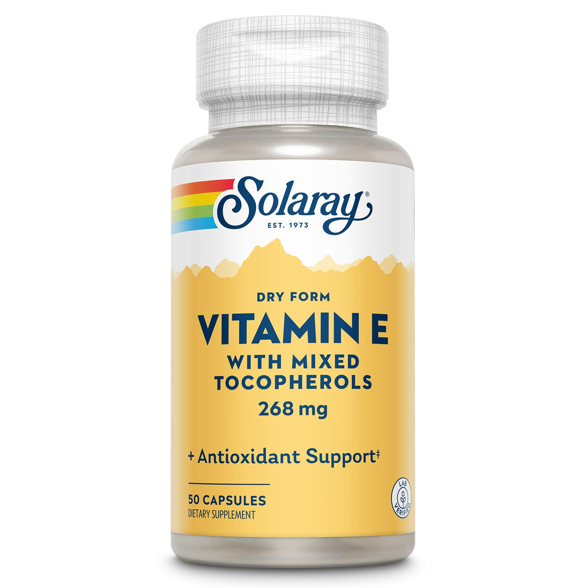 SOLARAY Vitamin E 400 UI – bouteille forme sèche avec tocophérols variés pour soutien antioxydant.