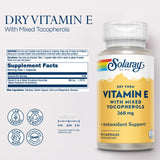 SOLARAY Vitamin E – capsules sèches sans huile, digestion douce et quotidienne.