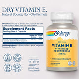 Capsules SOLARAY vitamine E 400 UI en forme sèche, antioxydant naturel.