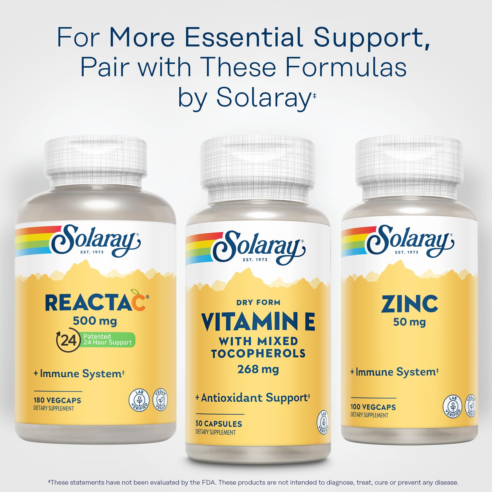 SOLARAY Vitamin E – boîte et 50 gélules pour une utilisation pratique sur 50 jours.