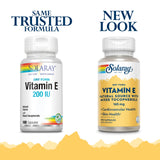 Capsules SOLARAY vitamine E 200 UI, forme sèche et absorption légère.