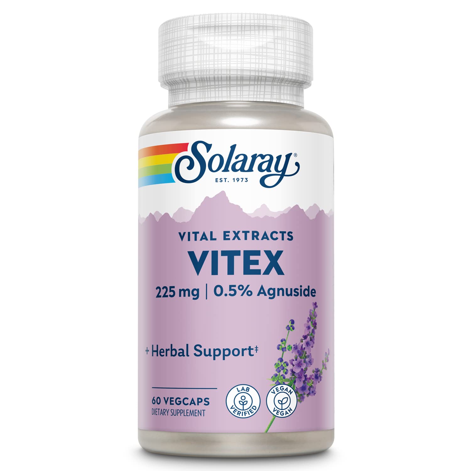SOLARAY Vitex gélules dans une bouteille, usage quotidien potentiel.