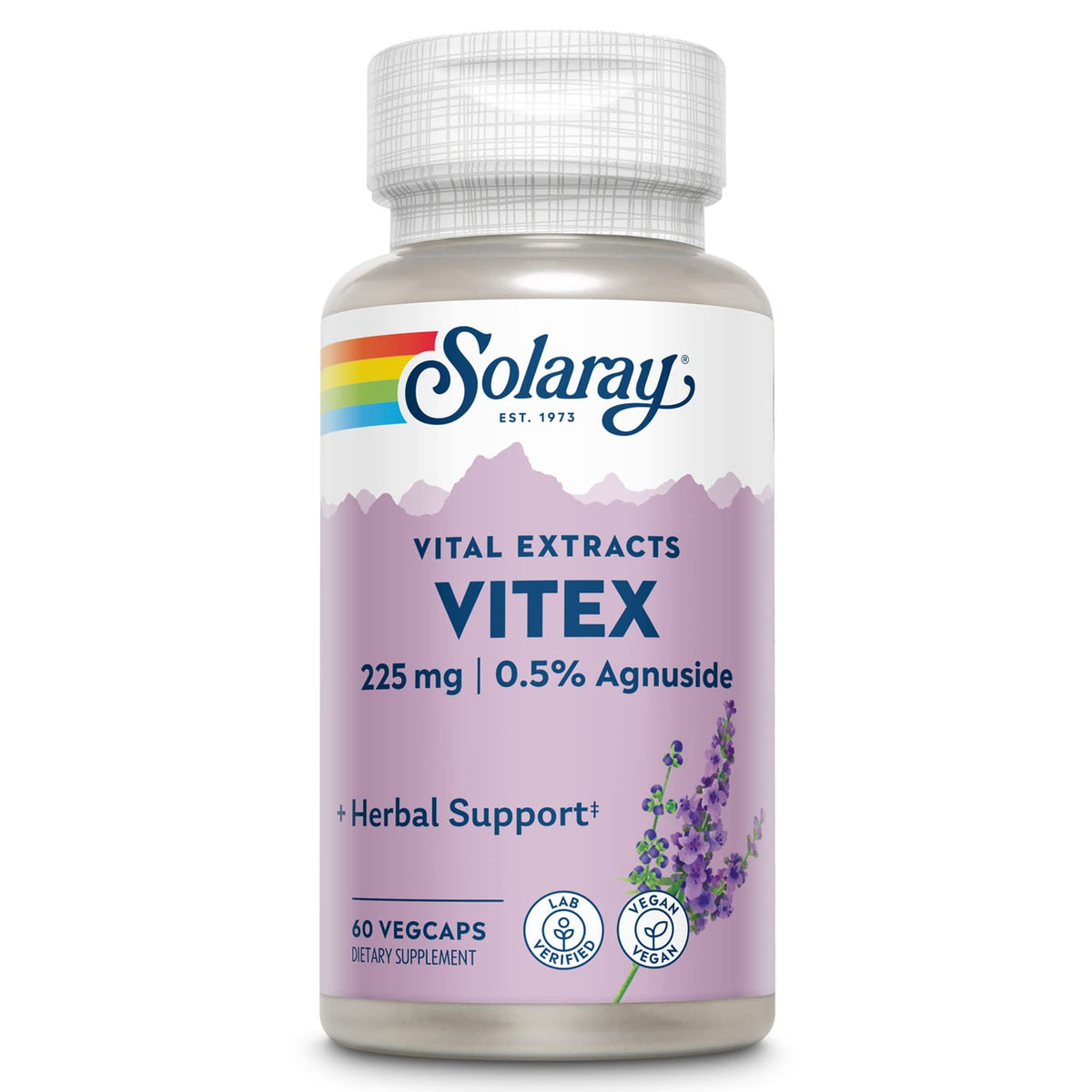 SOLARAY Vitex gélules dans une bouteille, usage quotidien potentiel.