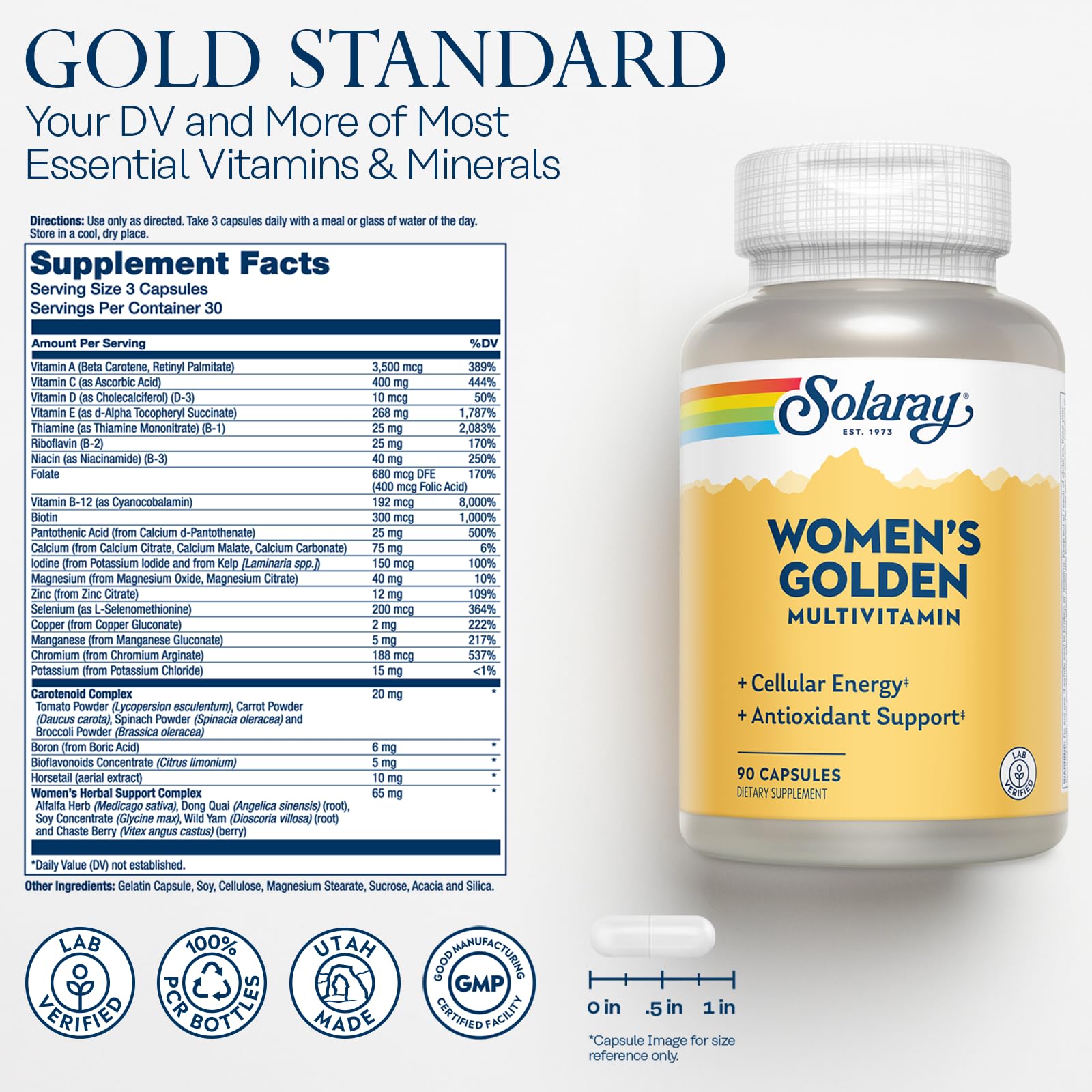 Comprimés SOLARAY visibles, composition variée pour compléter votre routine nutritionnelle.