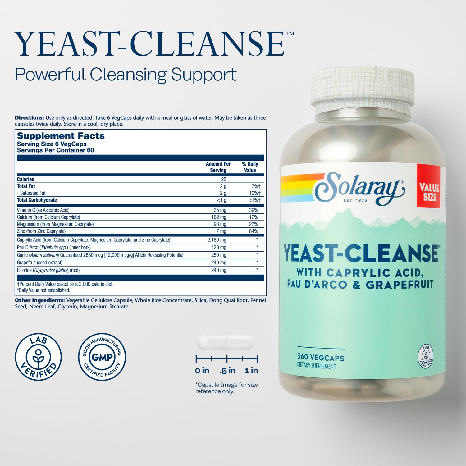 SOLARAY Yeast Cleanse – gélules faciles à prendre pour votre routine quotidienne.