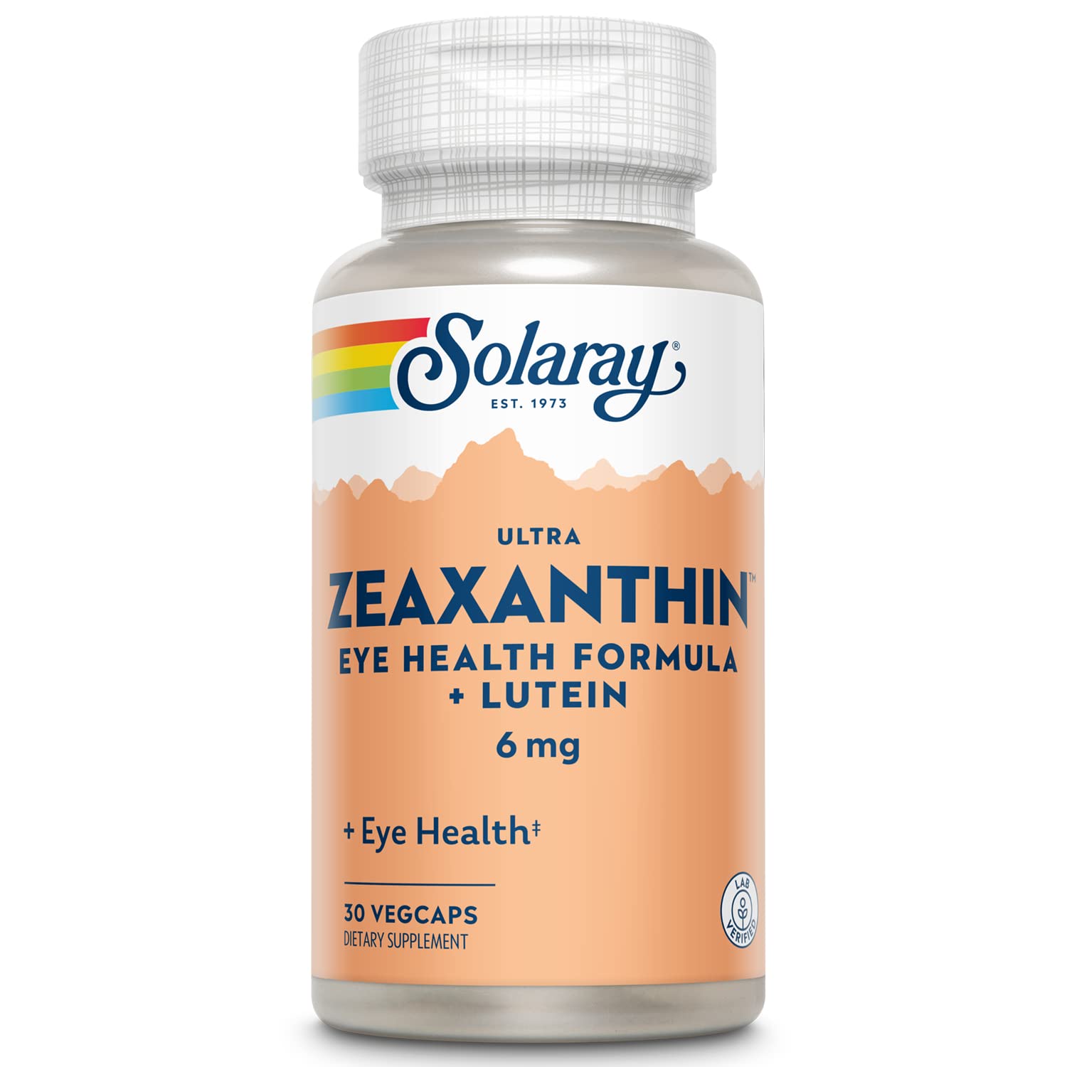 SOLARAY Zeaxanthine – bouteille ouverte montrant le format pratique pour l’usage quotidien.