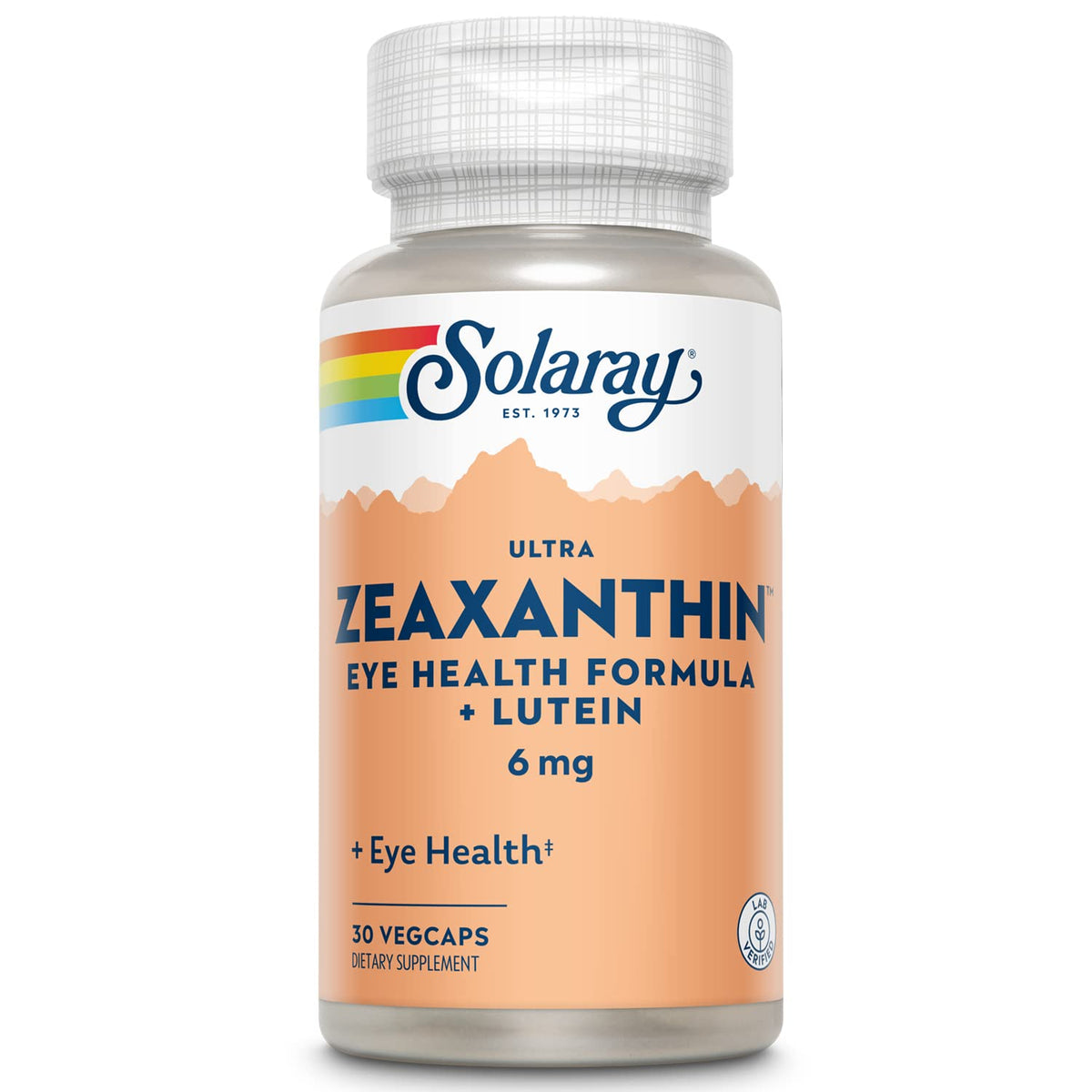 SOLARAY Zeaxanthine – bouteille ouverte montrant le format pratique pour l’usage quotidien.