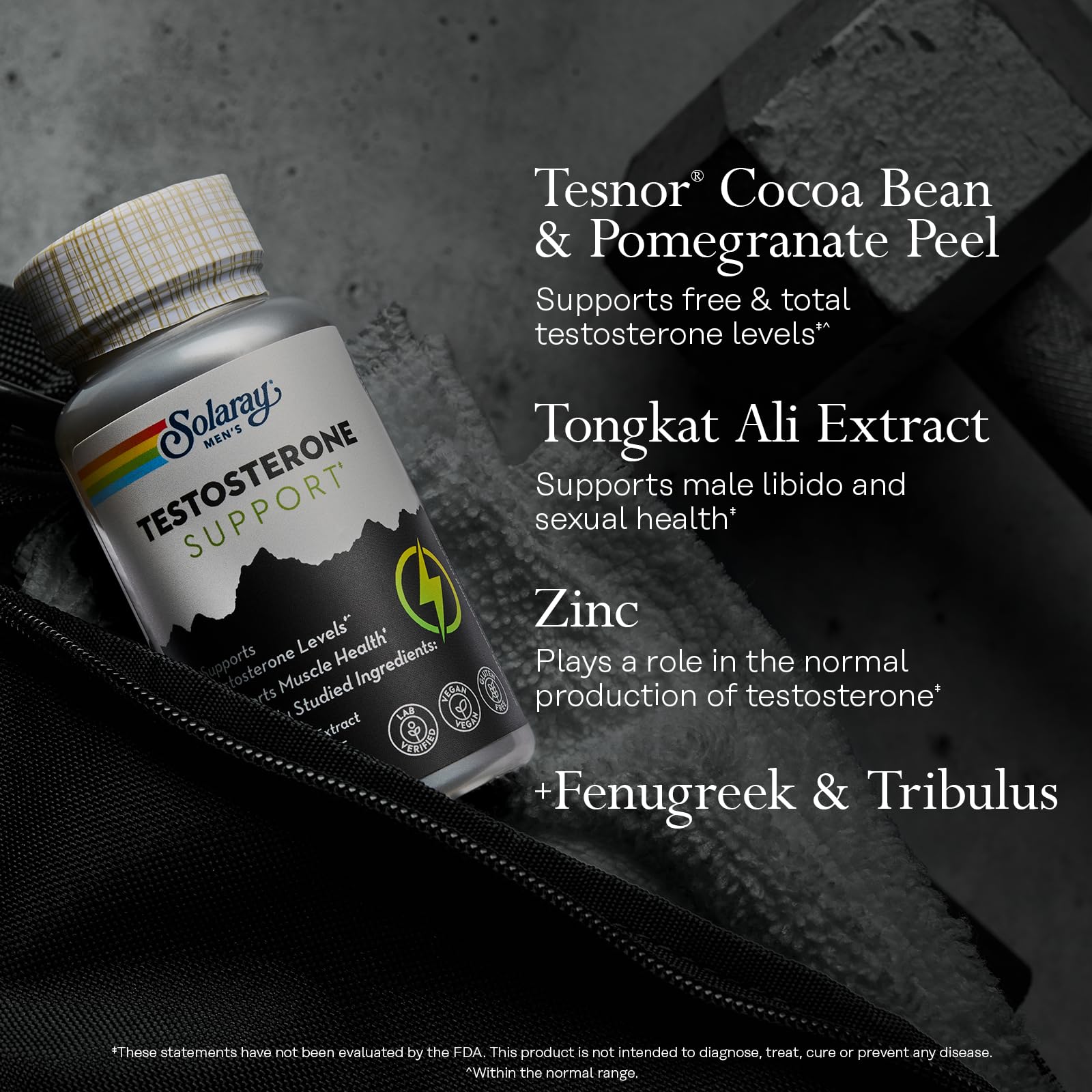 SOLARAY Zinc 11 mg – Flacon illustrant le zinc, soutien potentiel production de testostérone.