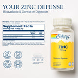 SOLARAY Zinc 50 mg – bouteille vegan avec graines de courge pour énergie zinc complémentaire.