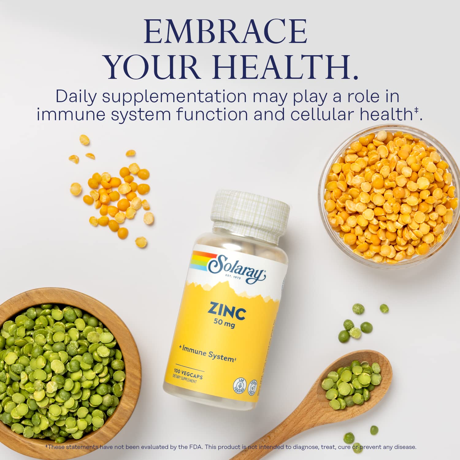 SOLARAY Zinc 50 mg – forme chelate avec acides aminés pour meilleure biodisponibilité.
