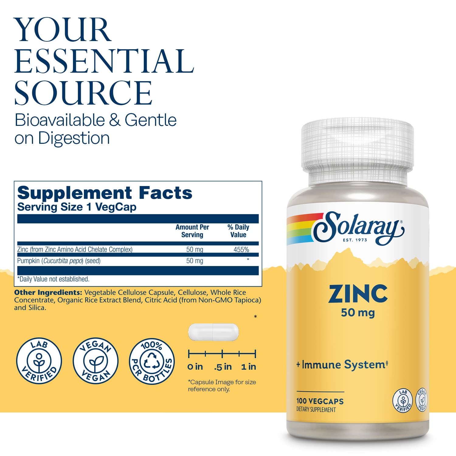 Solaray Zinc 50 mg pack3 - capsules végétales prêtes à l'emploi, apport quotidien potentiel