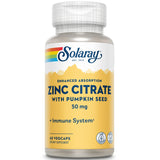 Solaray Zinc Citrate 50 mg – étui de comprimés montrant une source naturelle de zinc.