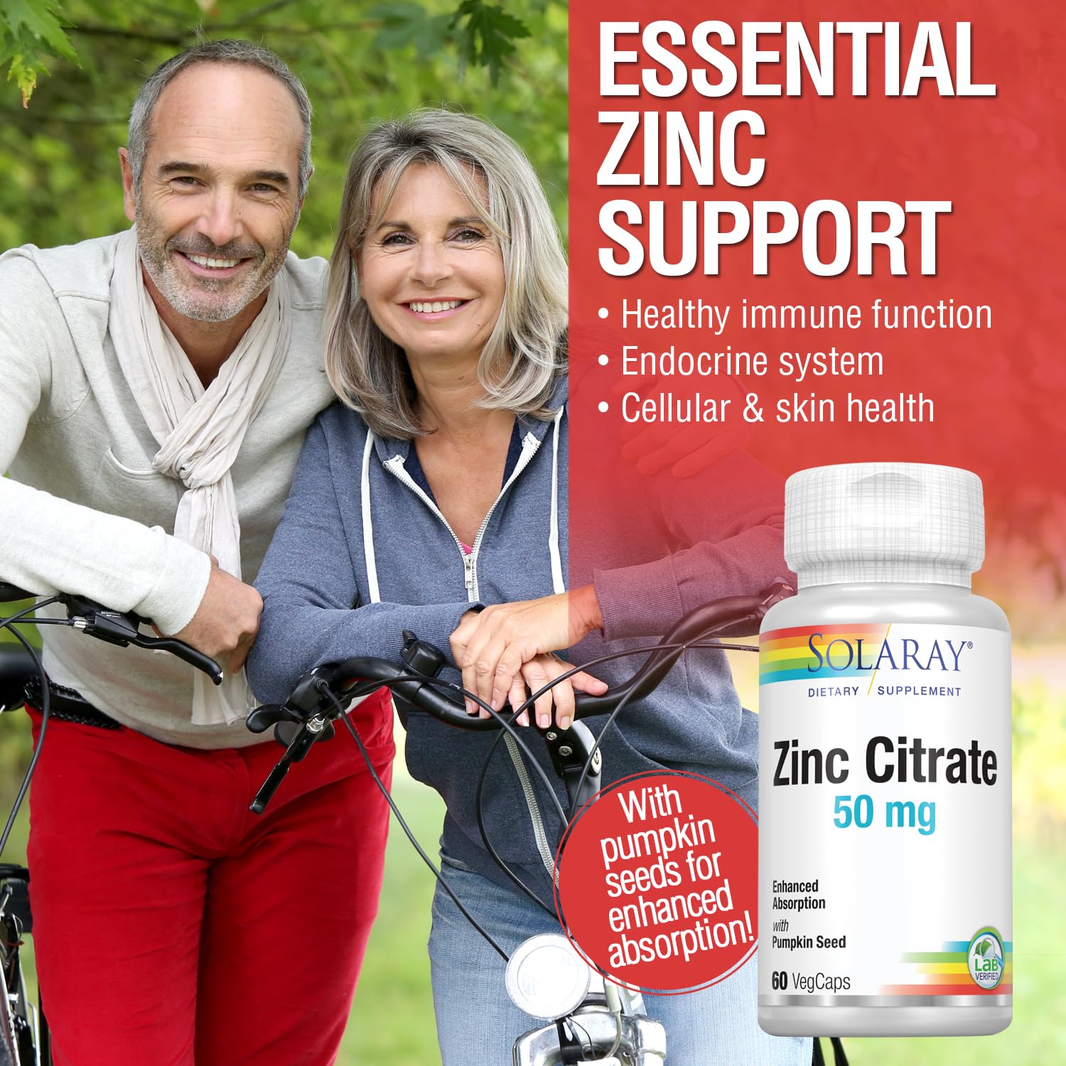 Solaray Zinc Citrate 50 mg – visuel sur digestion en douceur pour acidité gastrique faible.