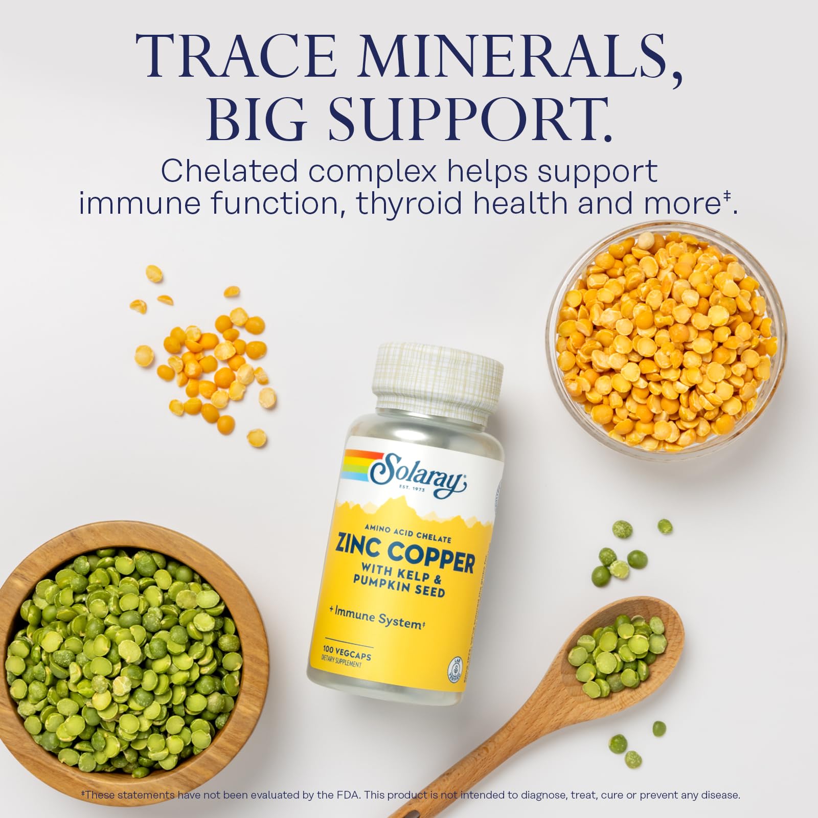 SOLARAY Zinc Cuivre – iode issue d’algues brunes – soutien thyroïdien potentiel.