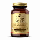 Solgar 5-HTP 100 mg, bouteille; soutient relaxation naturelle et équilibre émotionnel.