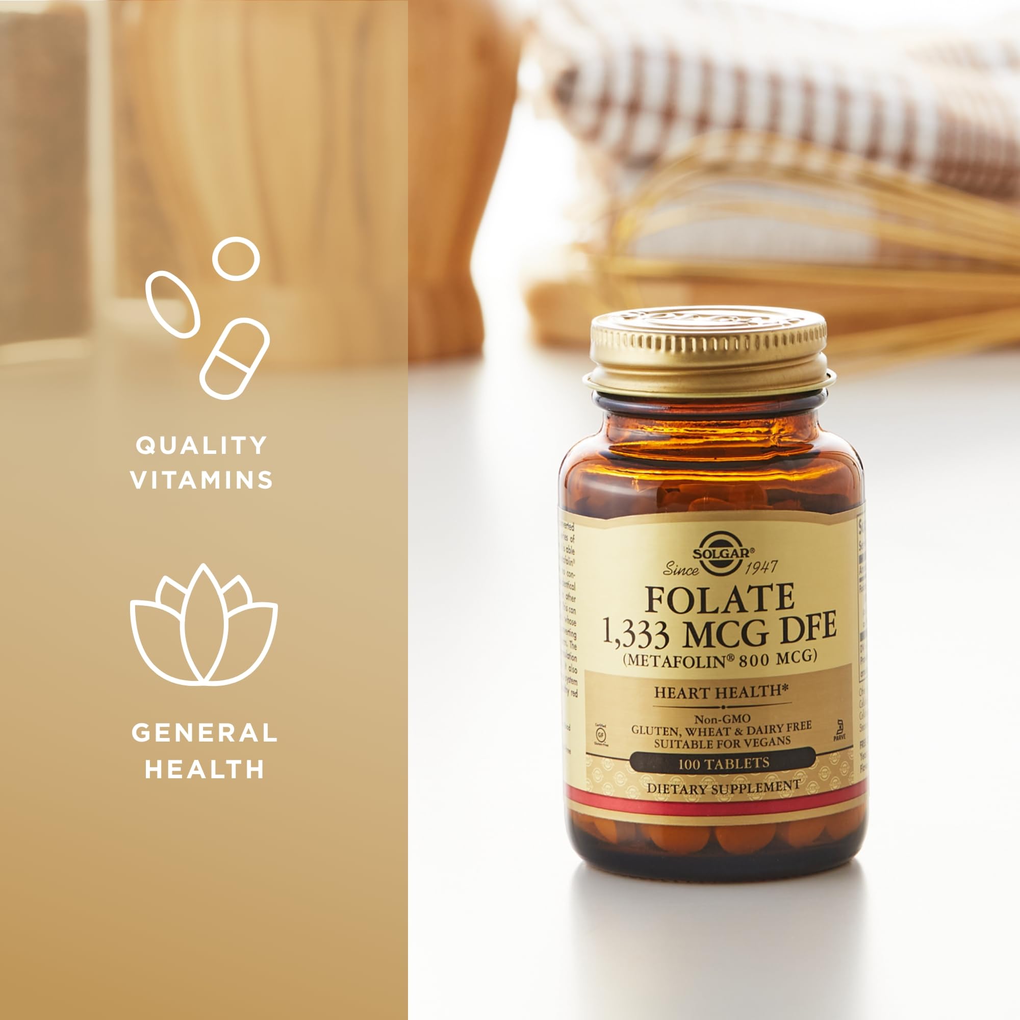 Solgar Acide folique – sceau certifié kasher sur l'emballage.