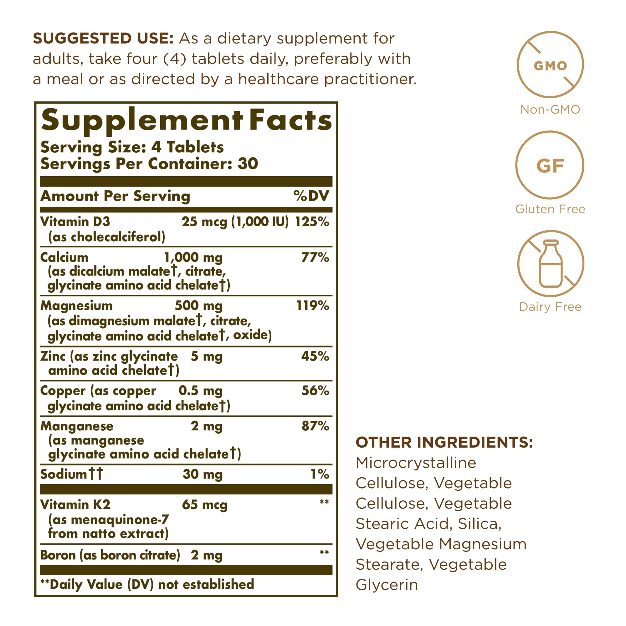 Solgar Advanced Calcium Complex – étiquette, informations nutritionnelles utiles pour la routine.