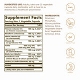 Solgar B-Complex 100, étiquette claire, ingrédients végan et sans OGM.