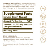 Solgar B12 5000 mcg – nuggets fondants sous la langue, absorption rapide.