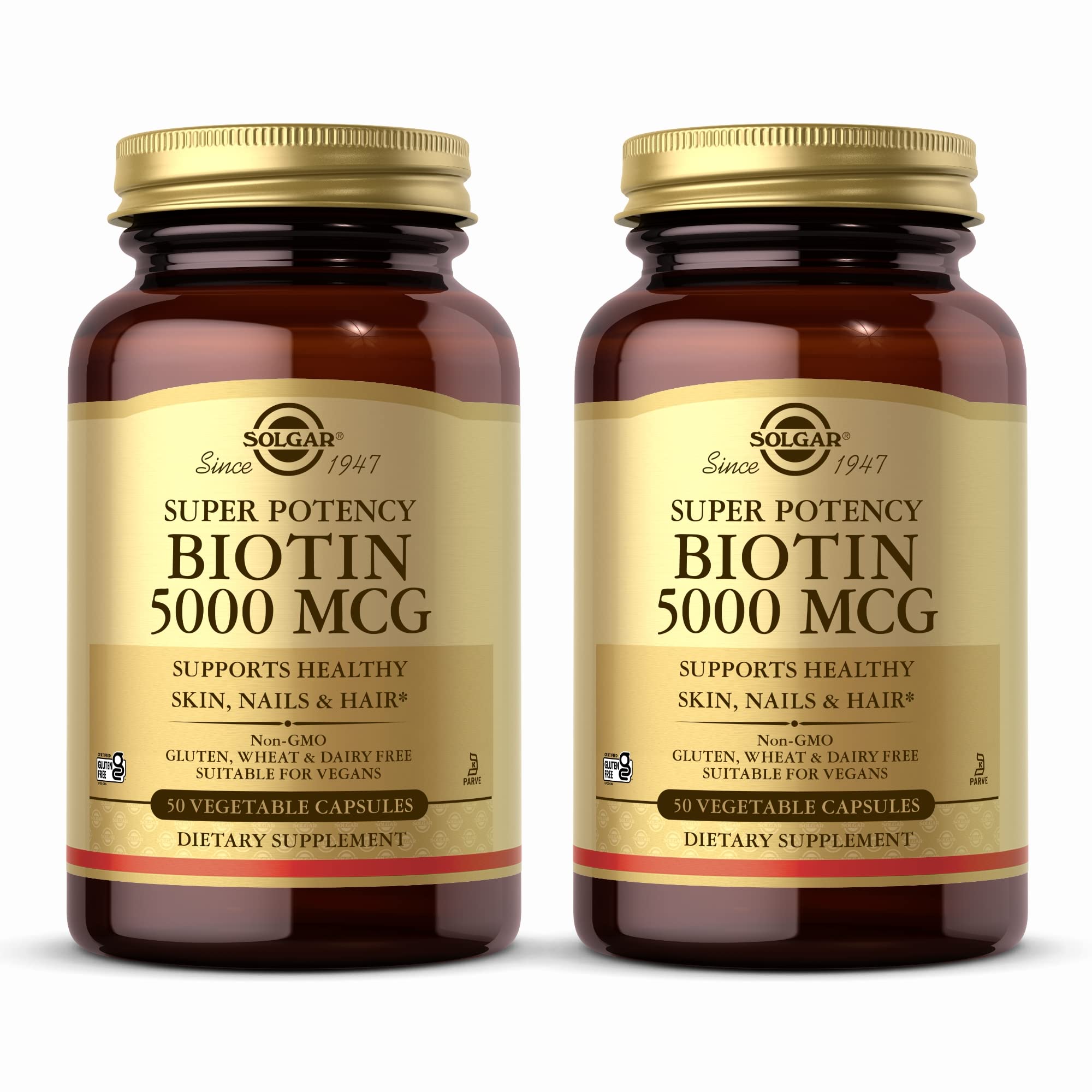 Solgar Biotine 5000 mcg, bouteille de capsules pour la routine beauté.
