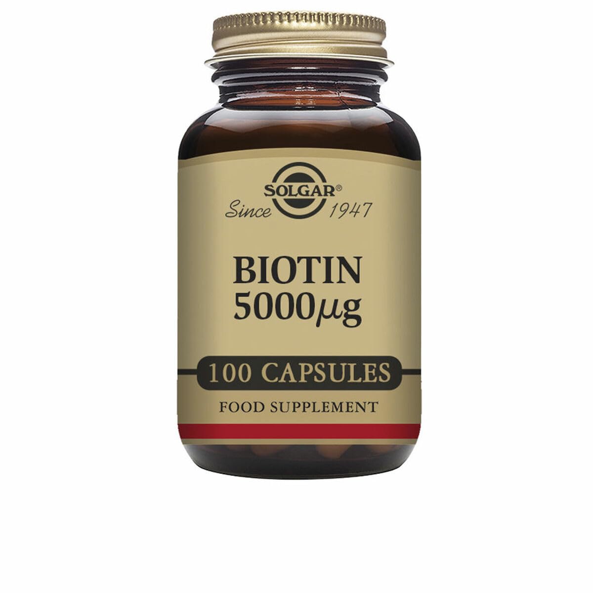 Capsules végétales Solgar Biotine 5000 mcg, forme pratique à prendre.