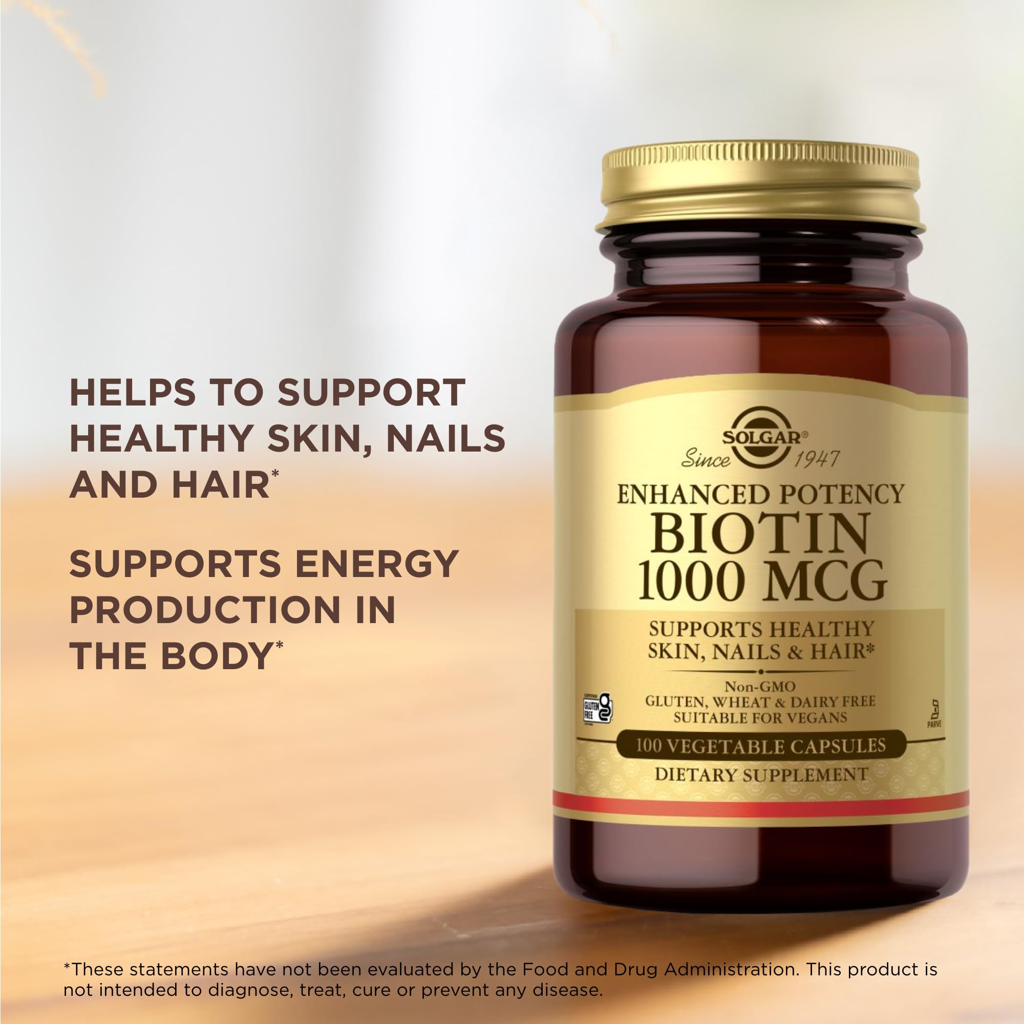 Solgar Biotine 1000 mcg – logos et certifications sans gluten végan