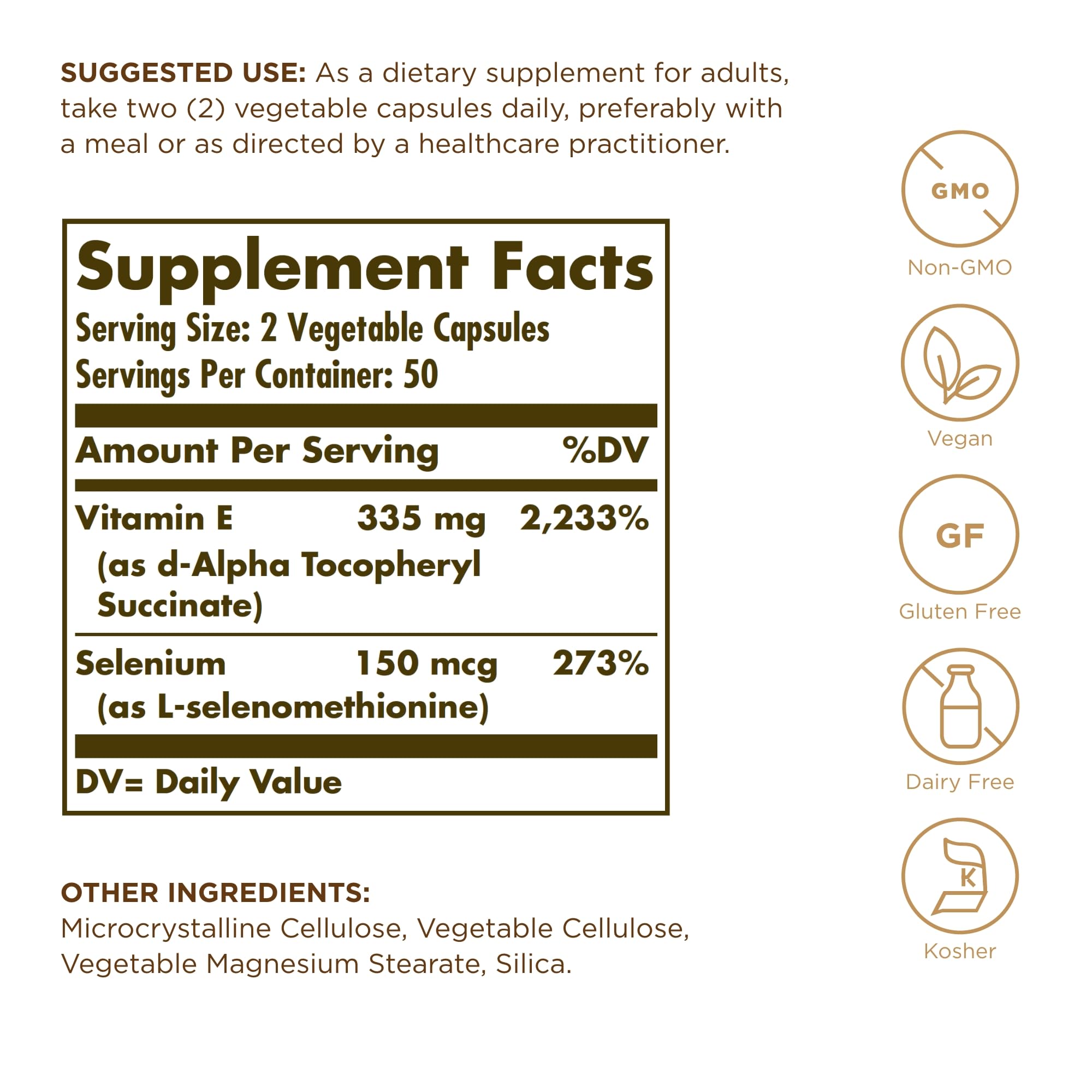 Solgar bouteille de gélules végétales 100 capsules pour la supplémentation quotidienne.