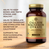 Solgar Calcium Magnésium Citrate, emballage soigné pour une prise discrète et efficace.