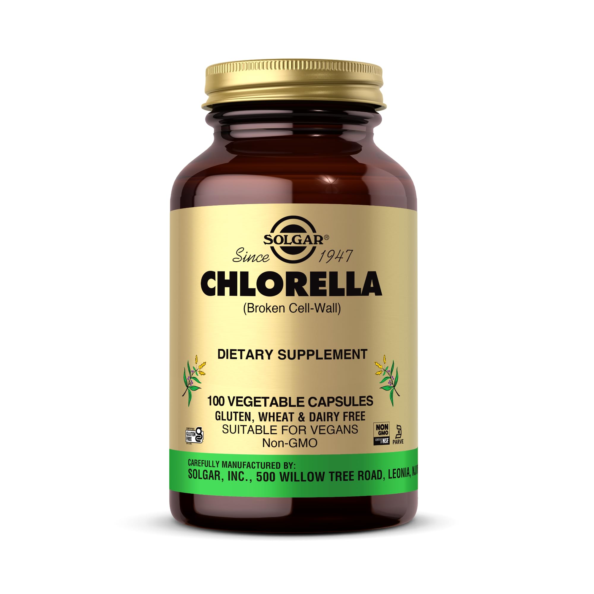 Solgar Chlorella – flacon de capsules, pratique pour un mode de vie vegan.