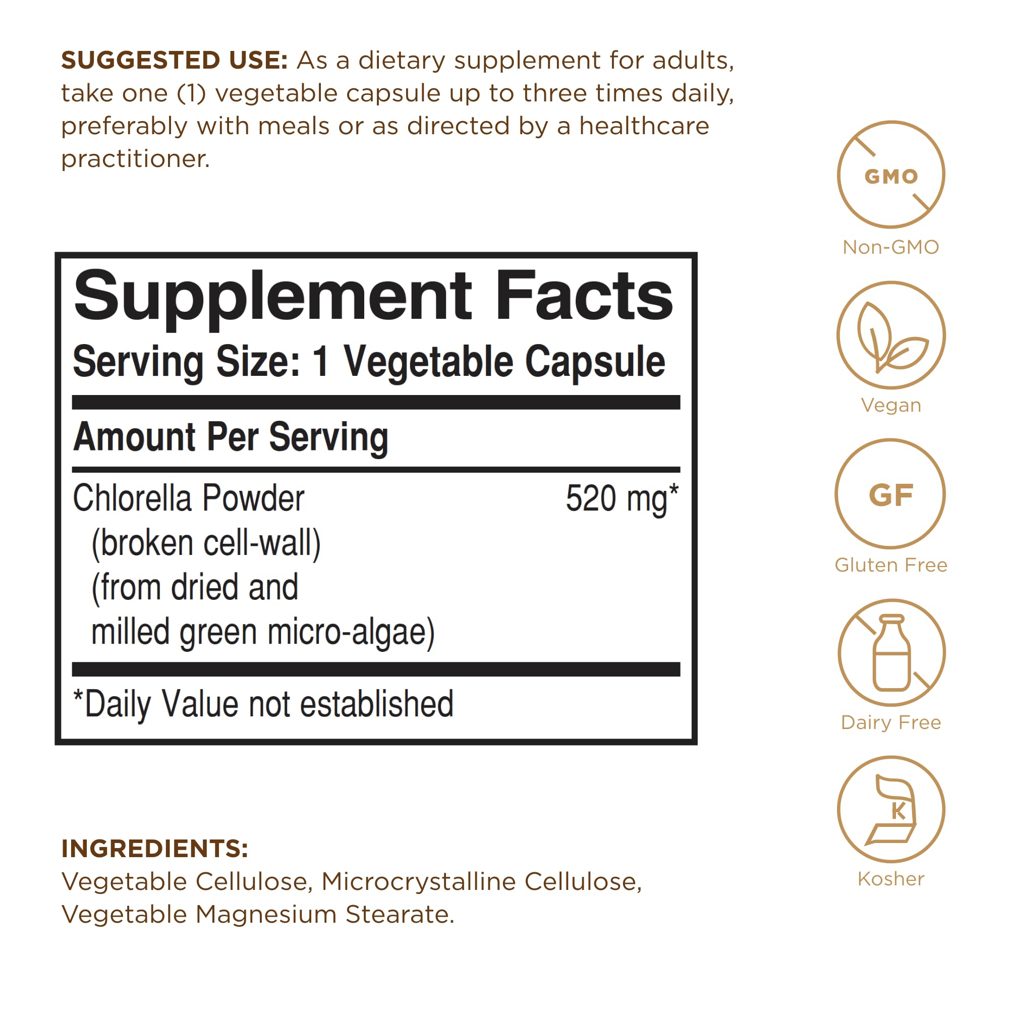 Solgar Chlorella – etiquette affichant l'absorption maximale.