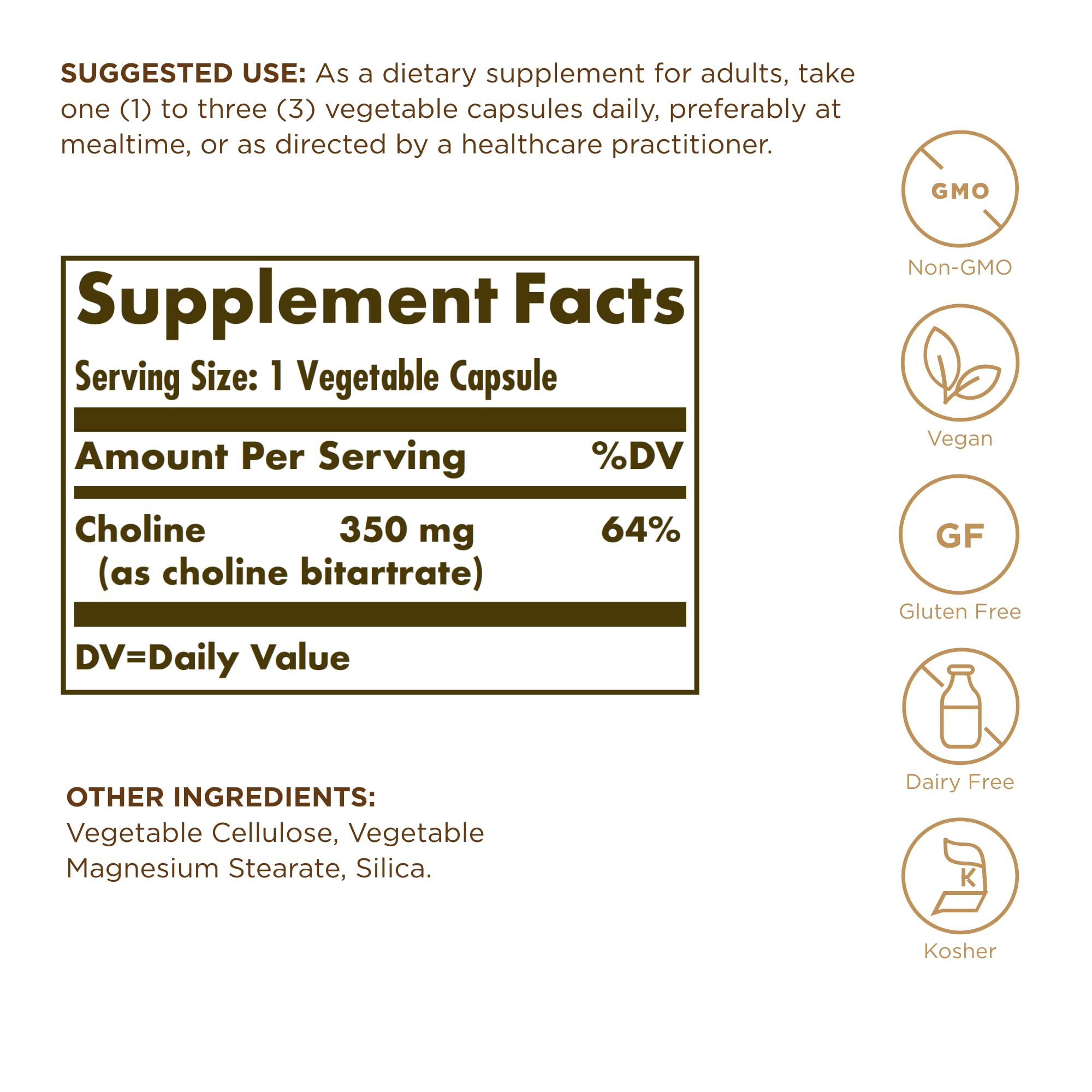 Solgar Choline 350 mg – gelules végétales, pratique pour le quotidien.