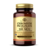 Boîte Solgar Chromium Picolinate 500mcg avec capsules végétales faciles à prendre.
