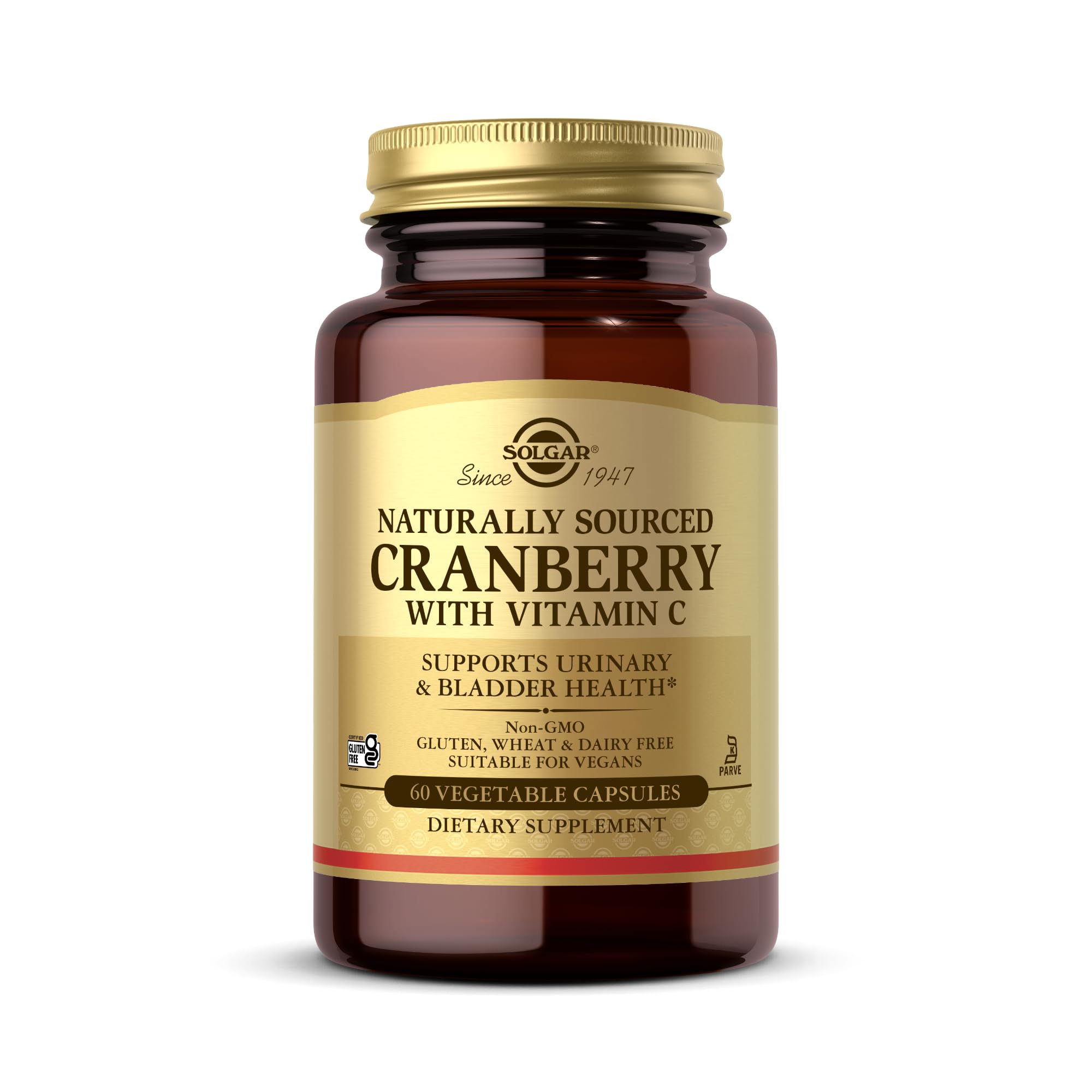 Solgar Cranberry avec vitamine C, capsules véganes, soutien potentiel à la santé urinaire.