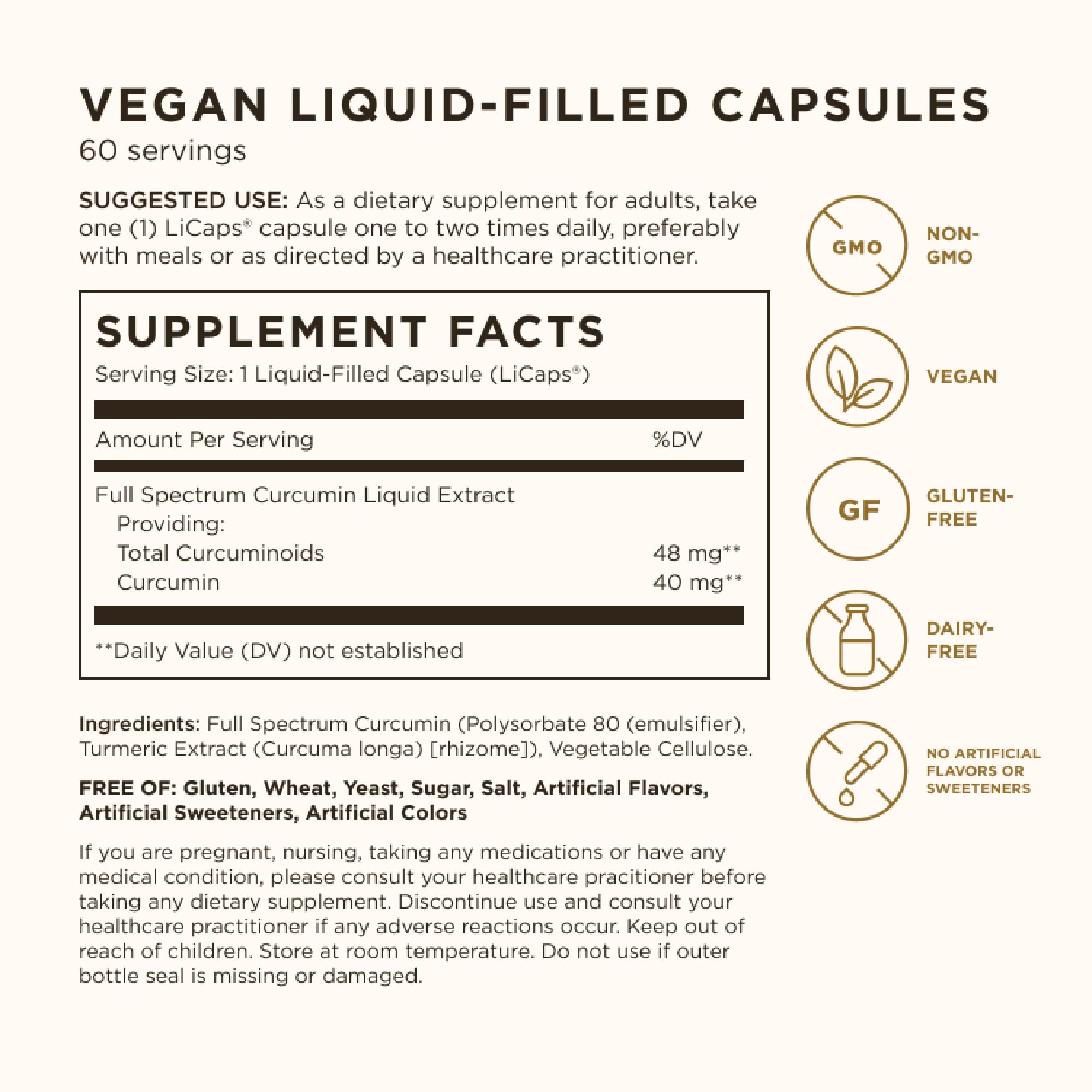Solgar Curcumine Spectre Complet — capsule LiCap, libération efficace pour articulations et vitalité.