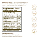 Solgar Essential Amino Complex, capsules végétales, formule vegan sans allergènes.