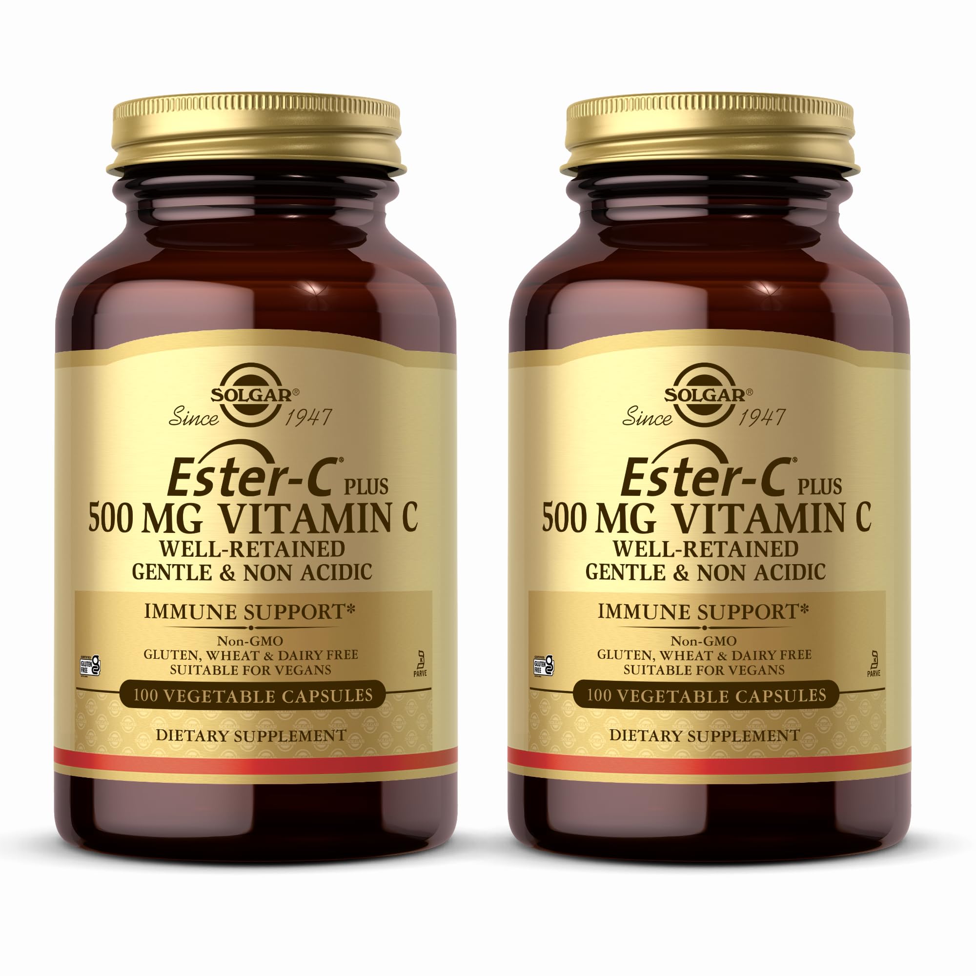 Solgar Ester-C Plus 500 mg — bouteille de capsules végétales facile à ingérer