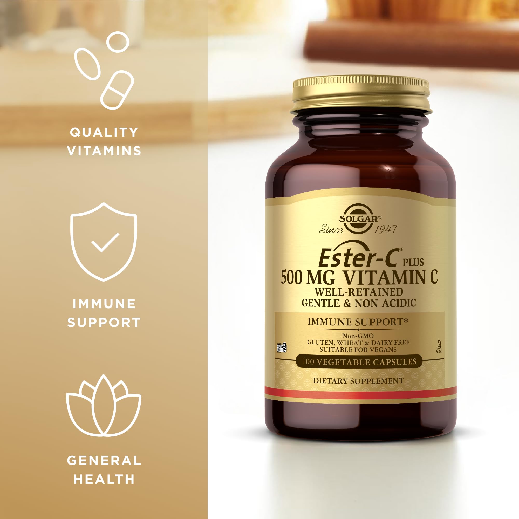 Solgar Ester-C Plus 500 mg — étiquette et emballage du calcium ascorbate