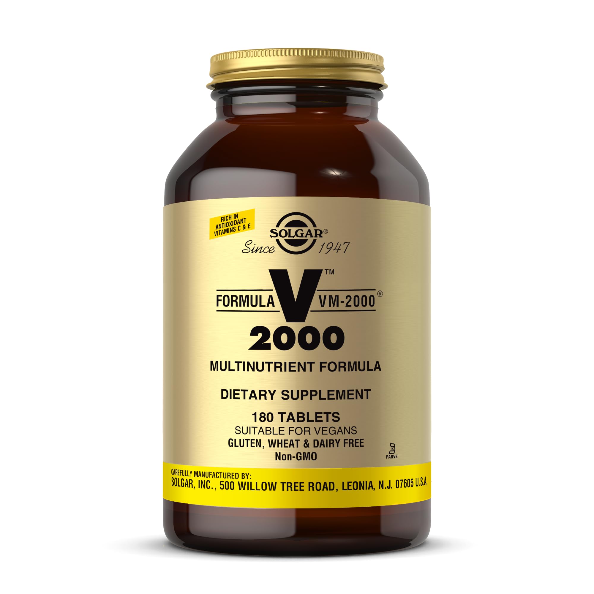 Solgar Formula VM 2000 : bouteille de 180 comprimés pour la routine quotidienne.