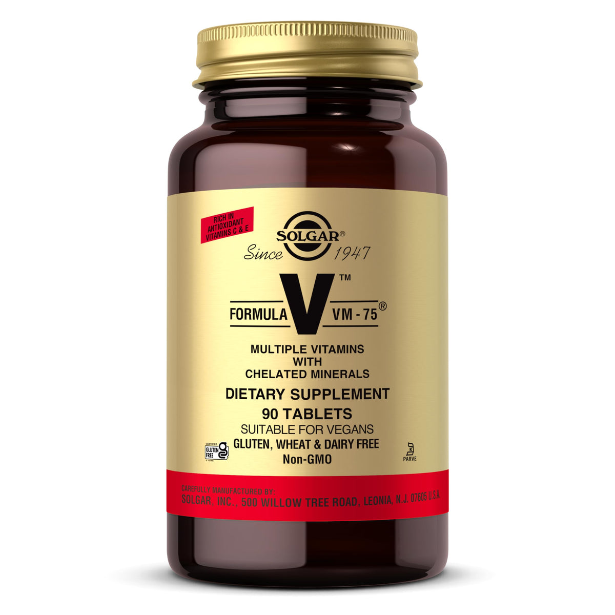 Solgar Formula VM-75 boîte et étiquette, présentation claire pour intégrer le complément quotidien.