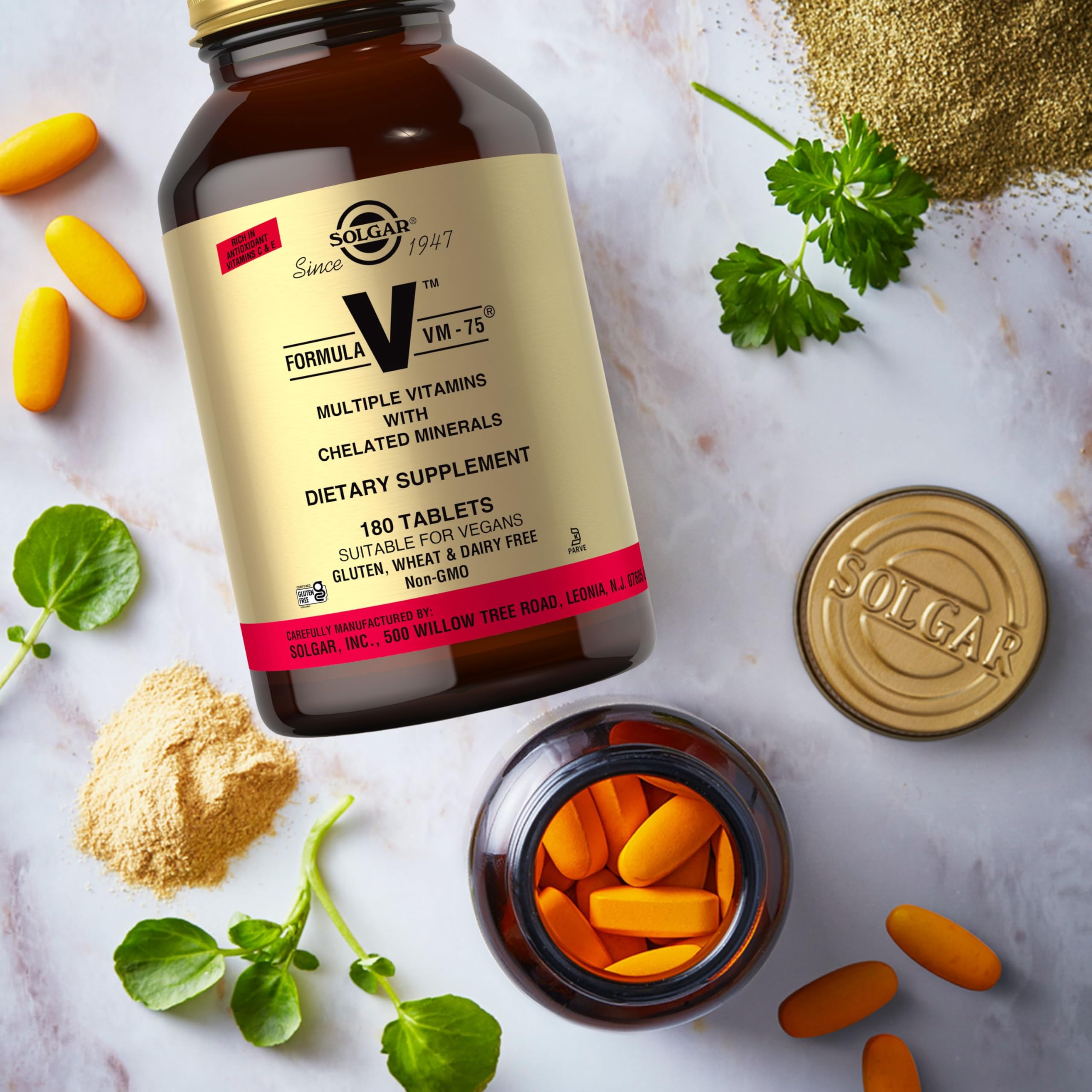 Solgar VM-75 sans gluten, idéal pour les régimes spécifiques.