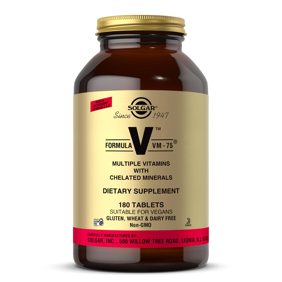 Solgar VM-75 tablettes 180 pour un apport nutritionnel quotidien.