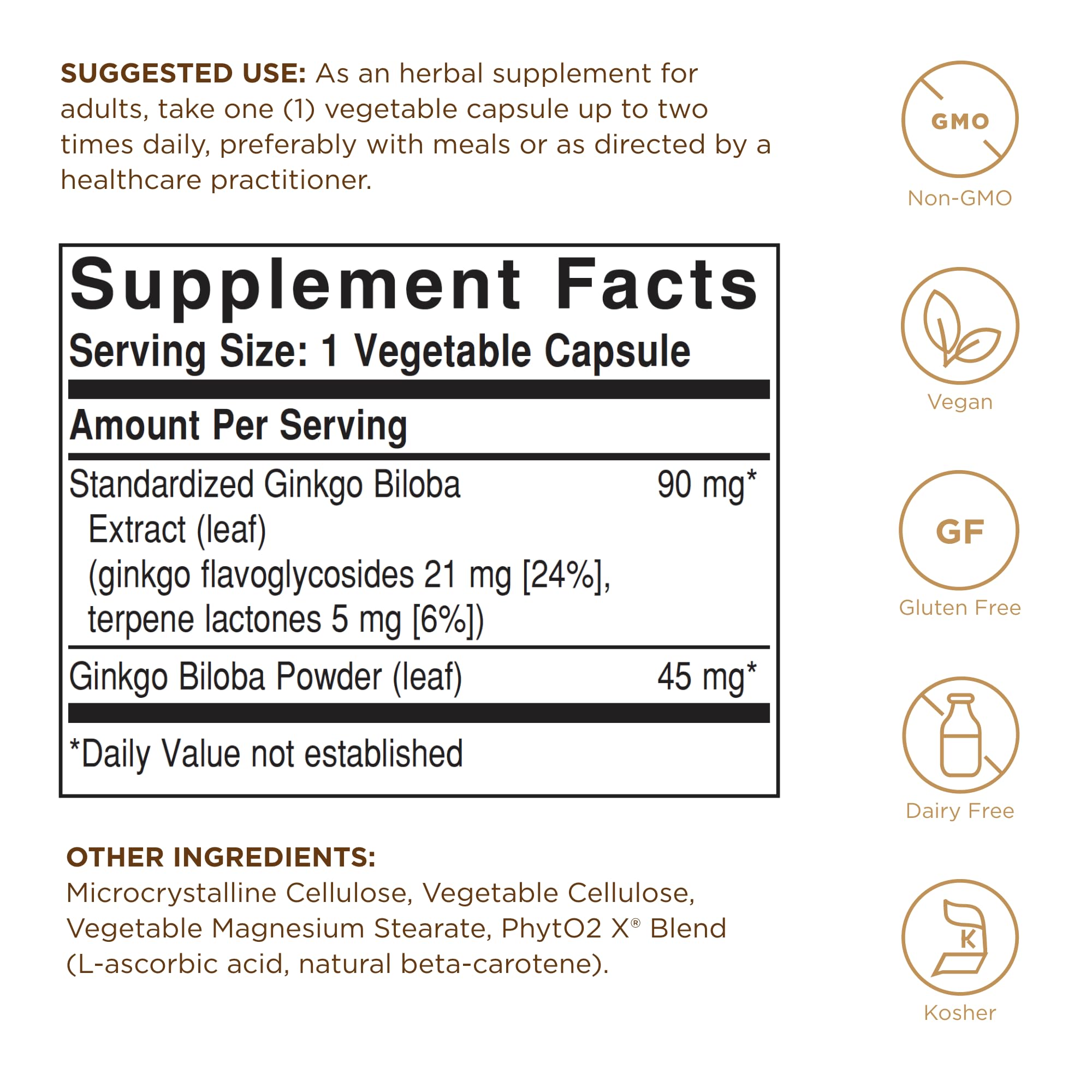 Solgar Ginkgo Biloba capsules-vegetales-boite offre un dosage pratique.