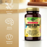Solgar Ginkgo Biloba tableau-ingrédients met en évidence les composants standardisés.