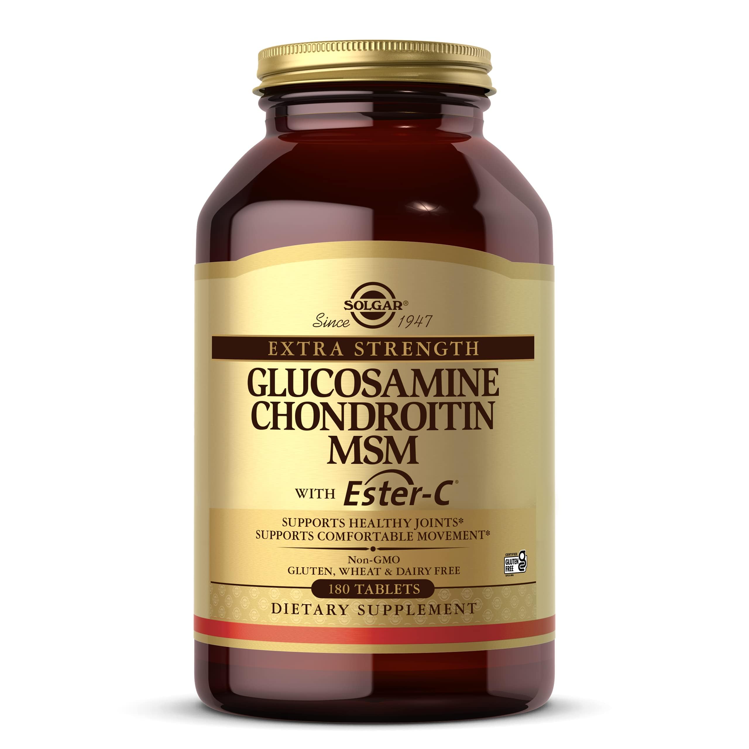 Solgar Glucosamine Chondroïtine MSM Ester-C — bouteille et capsules faciles à avaler pour les articulations
