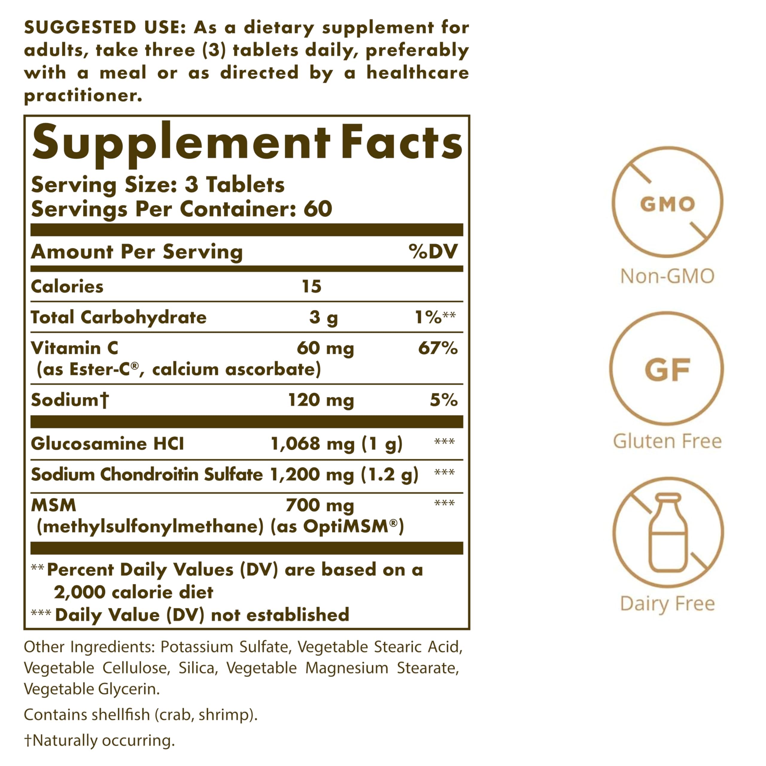 Solgar Glucosamine Chondroïtine MSM Ester-C — capsules visibles soutenant la mobilité