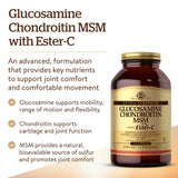 Solgar Glucosamine Chondroïtine MSM Ester-C — étiquette indiquant sans gluten et sans produits laitiers