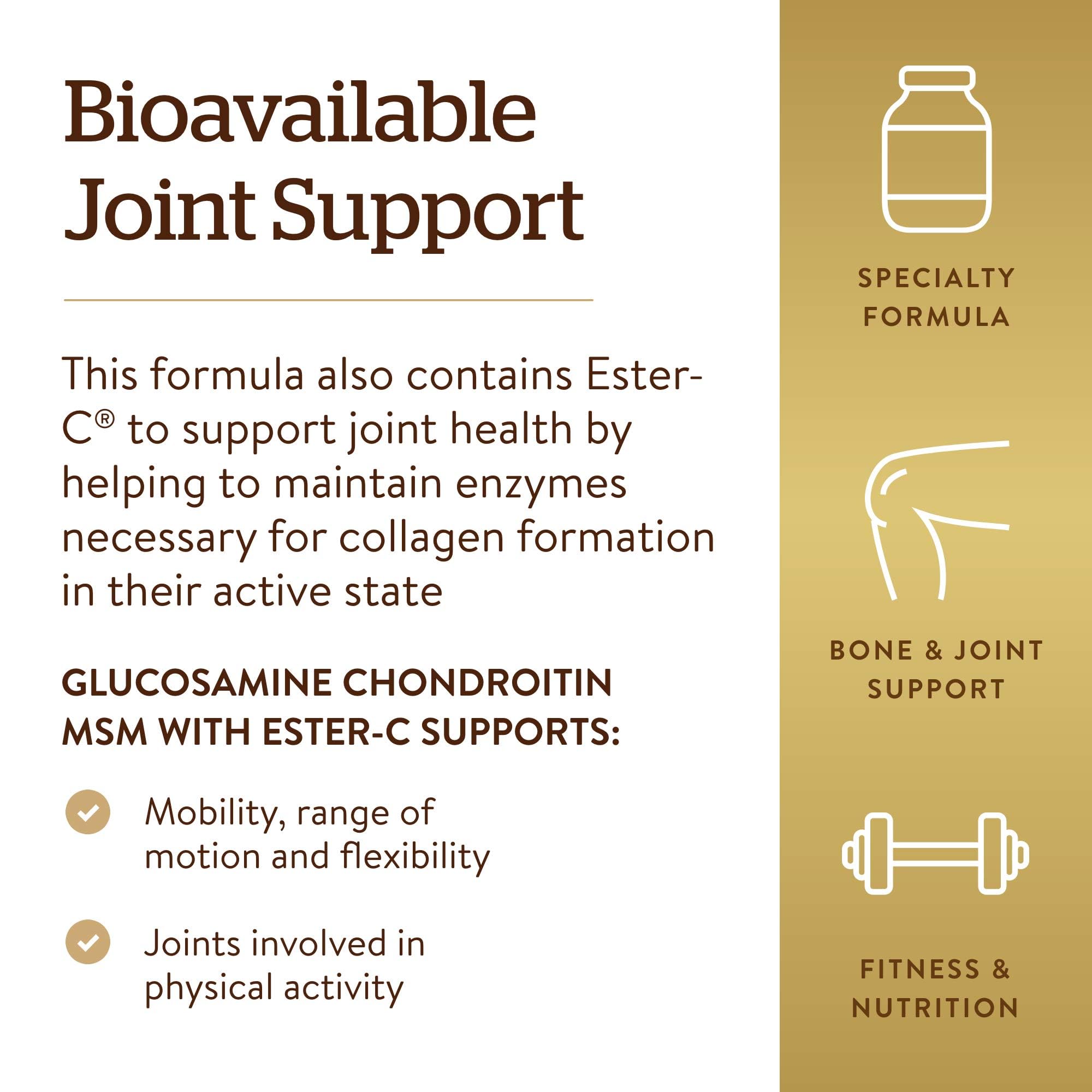 Solgar Glucosamine Chondroïtine MSM Ester-C — comprimés visibles pour un apport quotidien