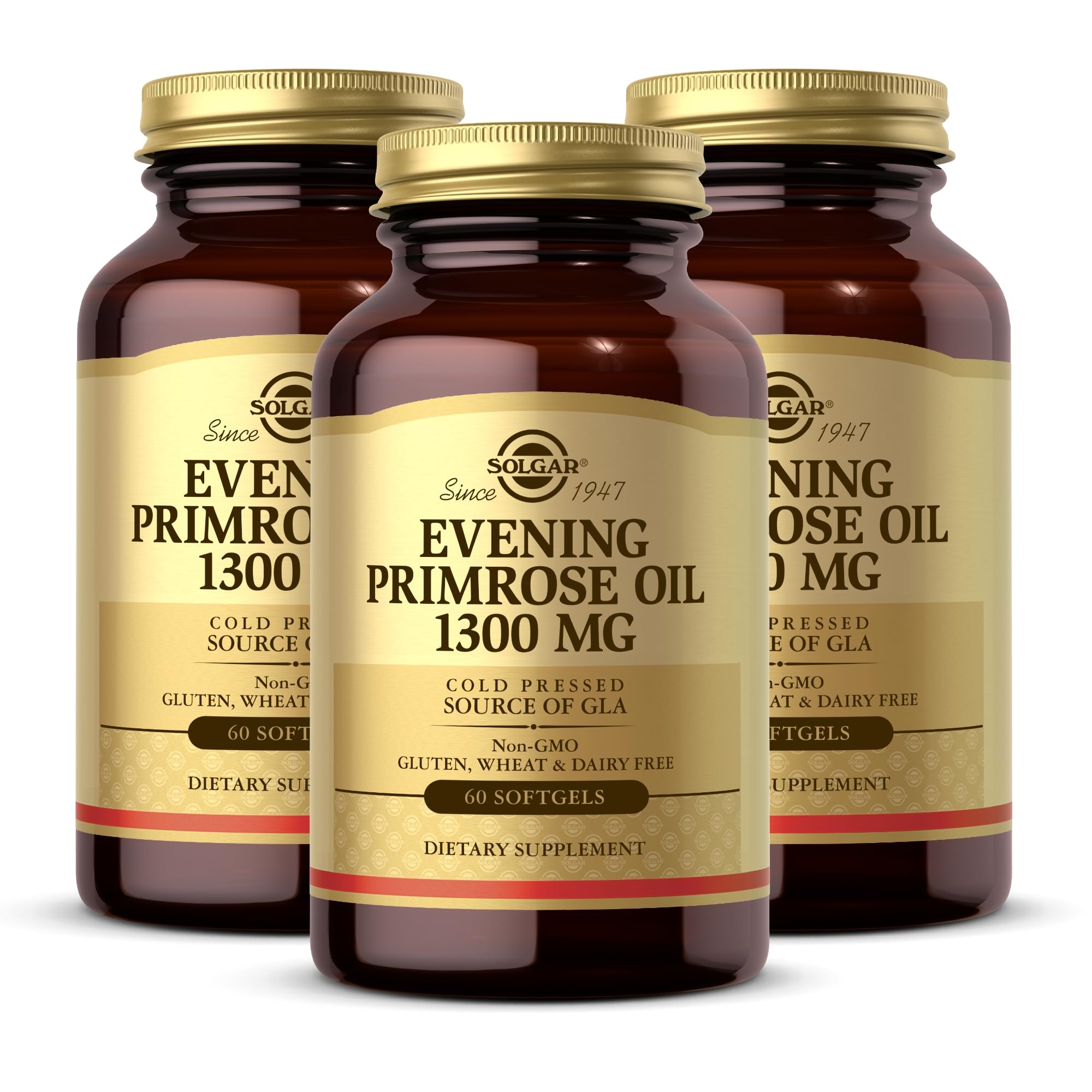 Solgar huile d'onagre 1300 mg – bouteille présentée, soutien potentiel à la peau hydratée.