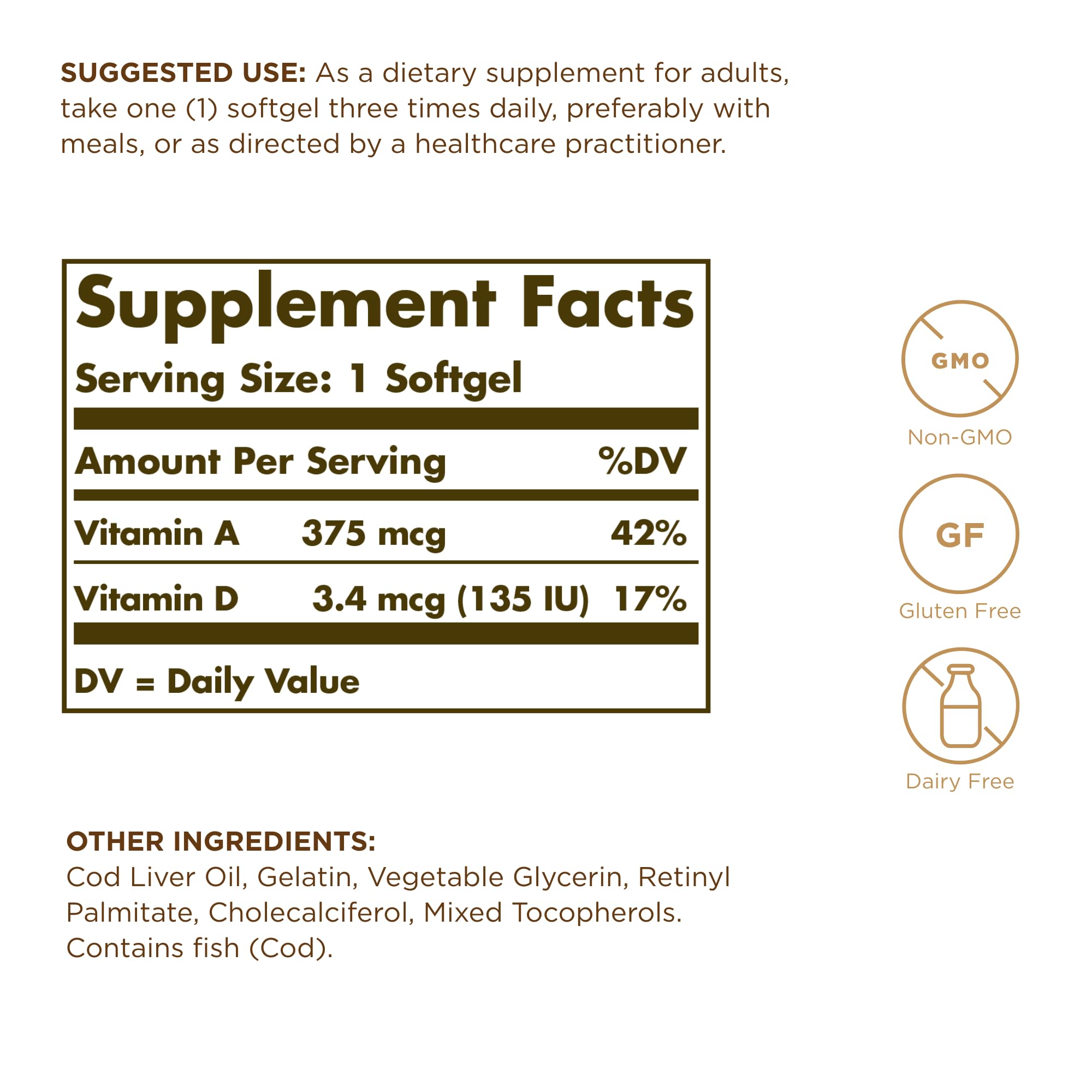 Solgar Huile de foie morue - gélules pratiques pour vitamines A et D.
