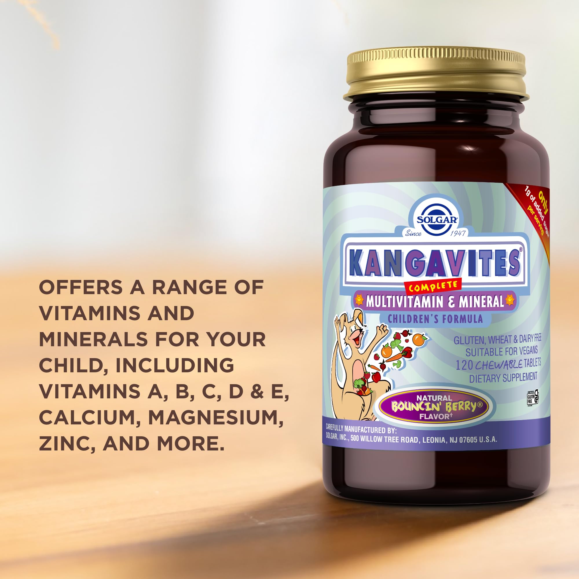 Solgar Kangavites vegan et sans gluten, adapté à certains régimes.